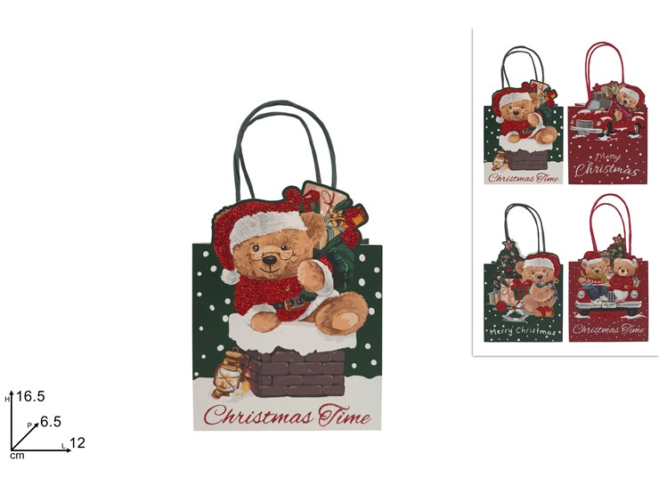 BUSTA REG.ORSETTO RILIEV.C/GLIT.16126. - Natale > Confezionamento > Buste Regalo - Ingrosso B2B Magazzini Scatigna