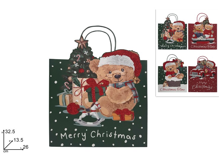 BUSTA REG.ORSETTO RILIEV.C/GLIT.322613 - Natale > Confezionamento > Buste Regalo - Ingrosso B2B Magazzini Scatigna