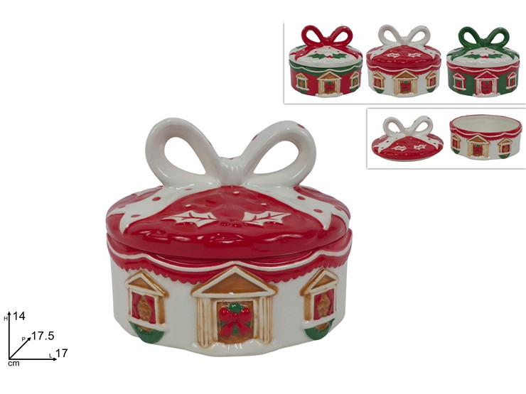 BARATTOLO TONDO DEC.CASA NATAL.Cm17 2616 - Natale > Tavola > Ceramica - Ingrosso B2B Magazzini Scatigna