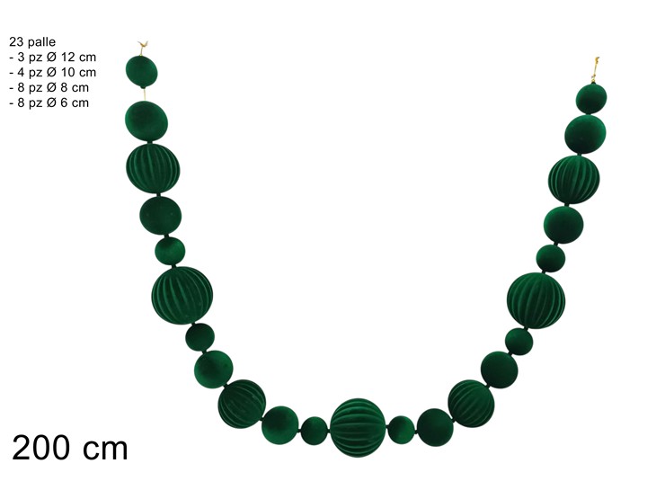 GHIRLANDA PALLE EFF.VELL.VERDE Cm200 185 - Natale > Ghirlande E Fili > Ghirlande Verticali - Ingrosso B2B Magazzini Scatigna