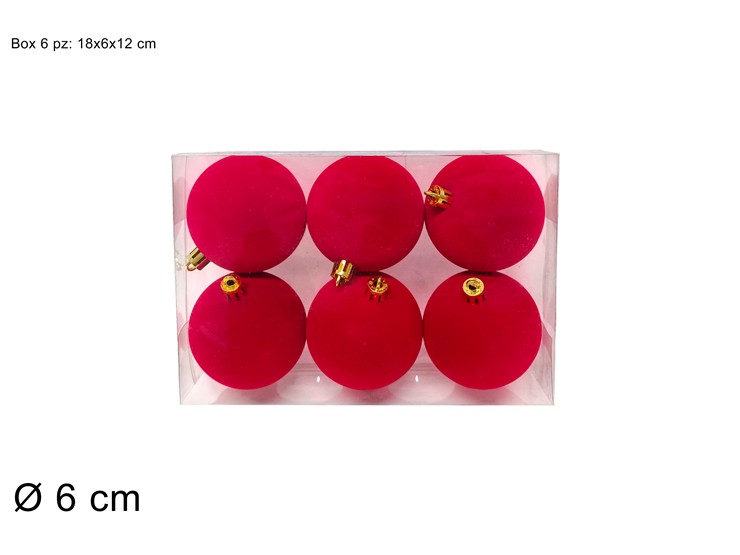 PALLE FLOCC.ROSSA 6cm.6pz.2A6E05/64R - Natale > Sfere > Floccate Rosse - Ingrosso B2B Magazzini Scatigna