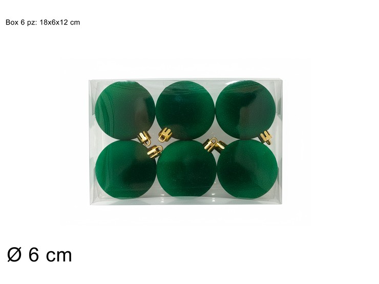 PALLE FLOCC.VERDE 6cm.6pz.2A6E05/IF20 - Natale > Sfere > Floccate Verdi - Ingrosso B2B Magazzini Scatigna