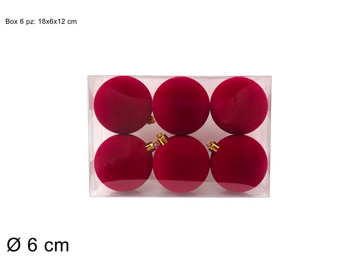 PALLE FLOCC.BORDEAUX 6cm.6pz.2A6E05/IF16 - Natale > Sfere > Floccate Bordeaux - Ingrosso B2B Magazzini Scatigna