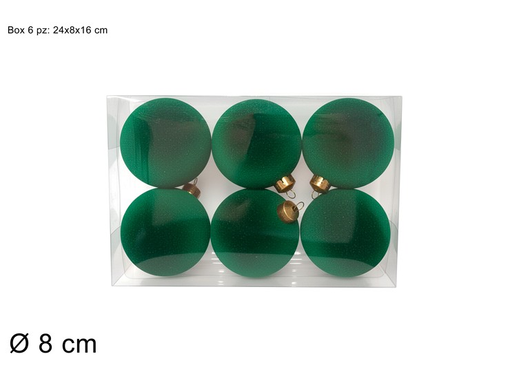 PALLE FLOCC VERDE 8cm6pz BOX JNP250827-8 - Preordine Natale > Addobbi Albero > Appendini - Ingrosso B2B Magazzini Scatigna