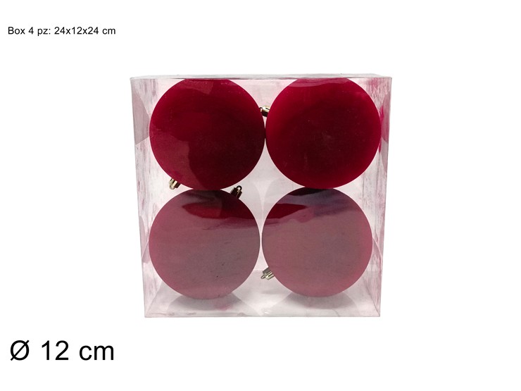 PALLE FLOCCATE BORDEAUX 12cm 4pz JNP2614 - Natale > Sfere > Floccate Bordeaux - Ingrosso B2B Magazzini Scatigna