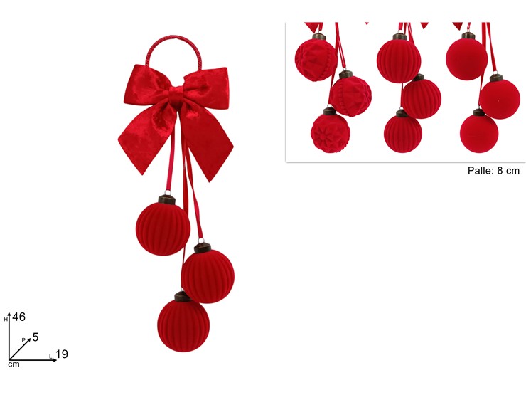 APPEND.3PALLE Cm.8 EFF.VELL.ROSSO C/FIOC - Natale > Appendini Albero > Appendini Vari - Ingrosso B2B Magazzini Scatigna