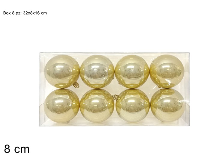 PALLE ORO PERLATE Cm.8 Pz.8 JNP2694-2GOL - Natale > Sfere > Lucide - Ingrosso B2B Magazzini Scatigna
