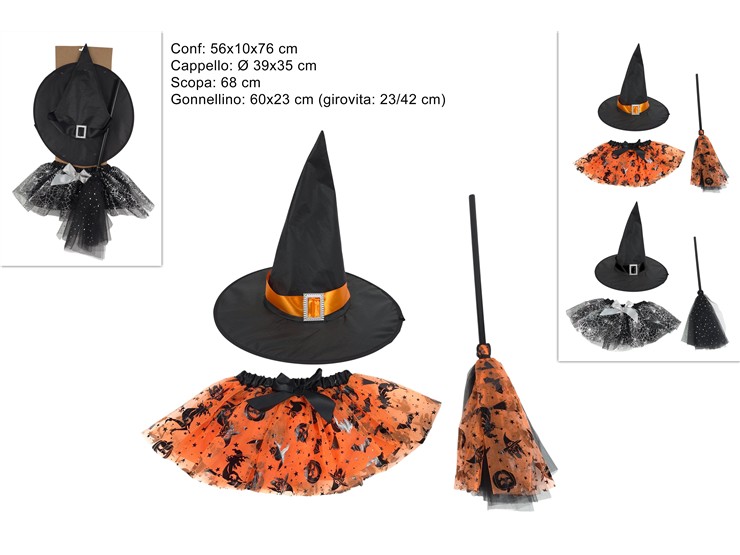 VESTITO STREGA C/SCOPA 2ASS.YB6102/03 - Halloween > Vestiti Accessori > Costumi E Accessori - Ingrosso B2B Magazzini Scatigna