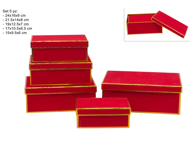 SCATOLE RETT.Pz.5 EFF.VELL.ROSSO C/ORO65 - Natale > Confezionamento > Box E Scatole - Ingrosso B2B Magazzini Scatigna