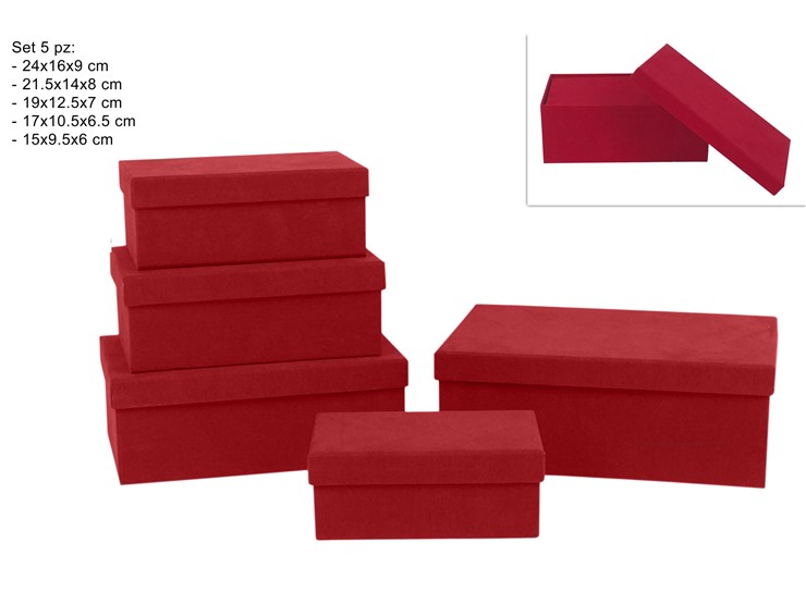 SCATOLE RETT.Pz.5 EFF.VELL.ROSSO BL065-R - Natale > Confezionamento > Box E Scatole - Ingrosso B2B Magazzini Scatigna
