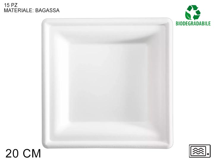 PIATTO QUADRO IN BAGASSA 15PZ20X20 - Party > Decorazioni E Tavola > Monouso E Riutilizzabili - Ingrosso B2B Magazzini Scatigna