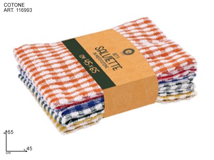 SET 5 SALVIETTE MIX COTONE CM45X65 11699 - Pulizia > Cura Delle Superfici > Panni - Ingrosso B2B Magazzini Scatigna