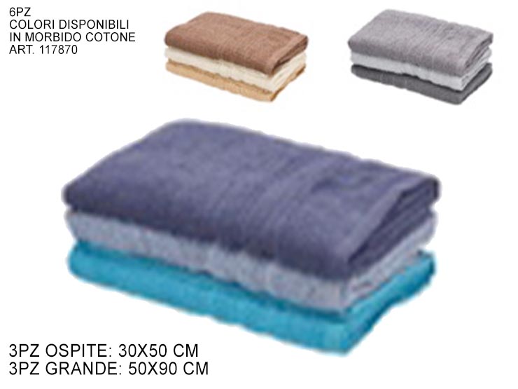S/6 ASCIUGAMANI A3C3C 30X50/50X90 117870 - Everyday > Bagno > Asciugamani - Ingrosso B2B Magazzini Scatigna